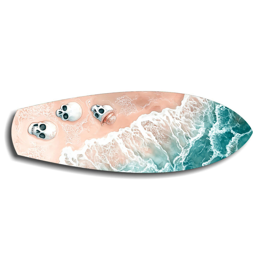 Skulls on Pink Sand Beach Glass Wall Art.