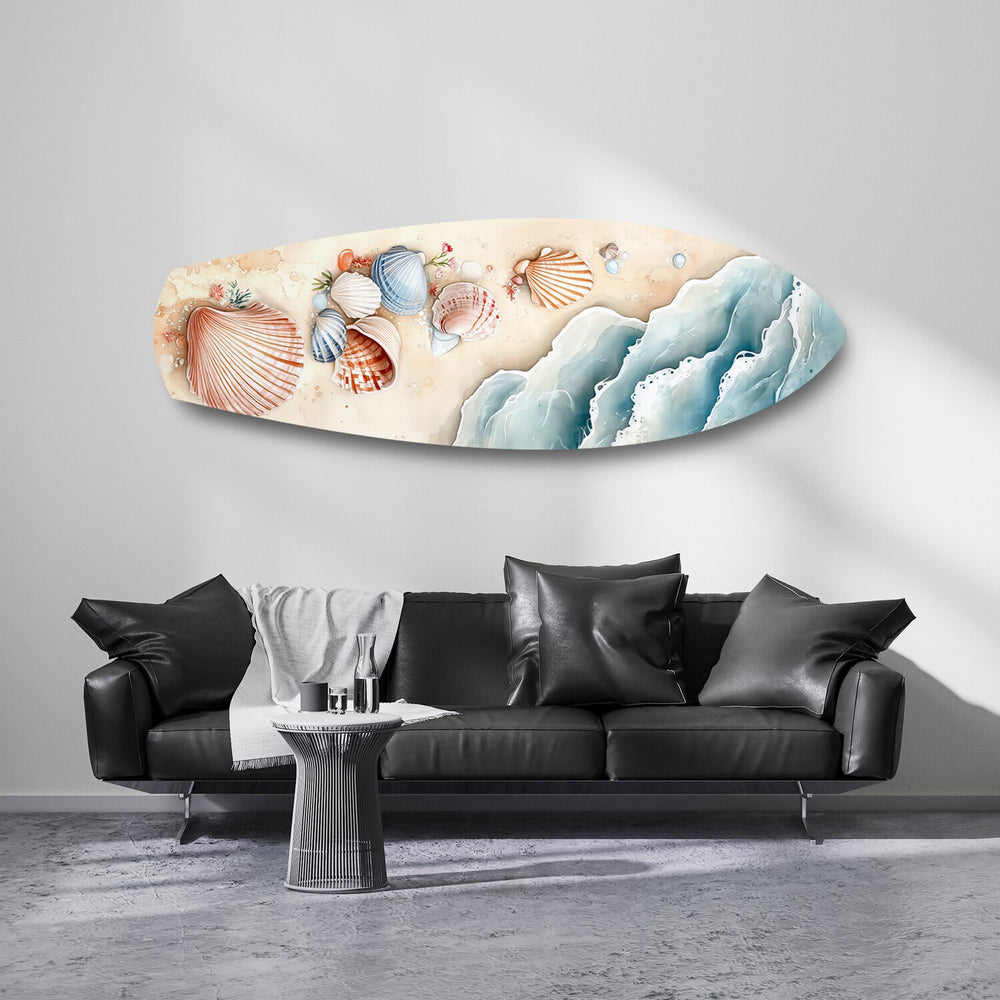Seashells on Sandy Shore Glass Wall Art.