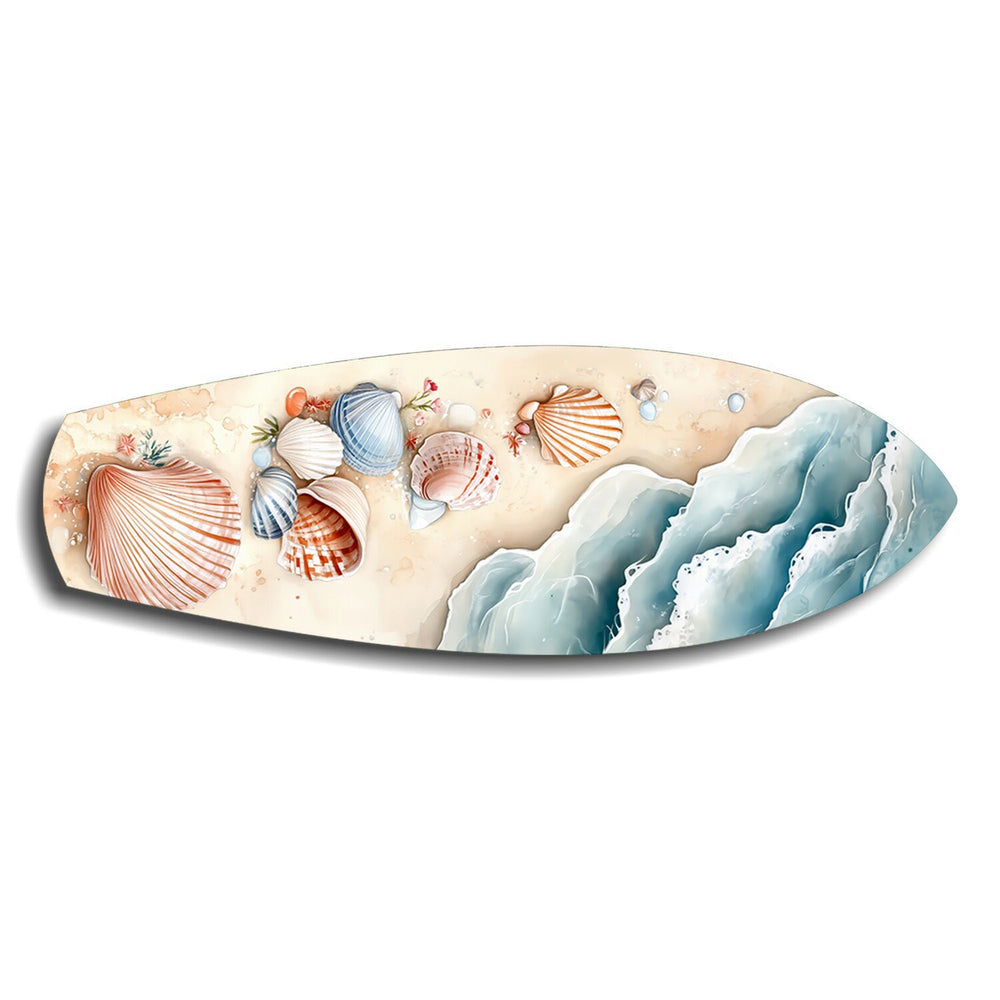 Seashells on Sandy Shore Glass Wall Art.
