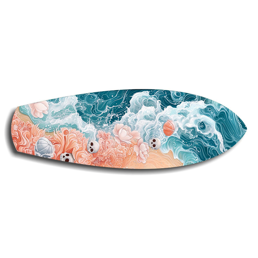 Skulls and Roses Ocean Waves Glass Wall Art.