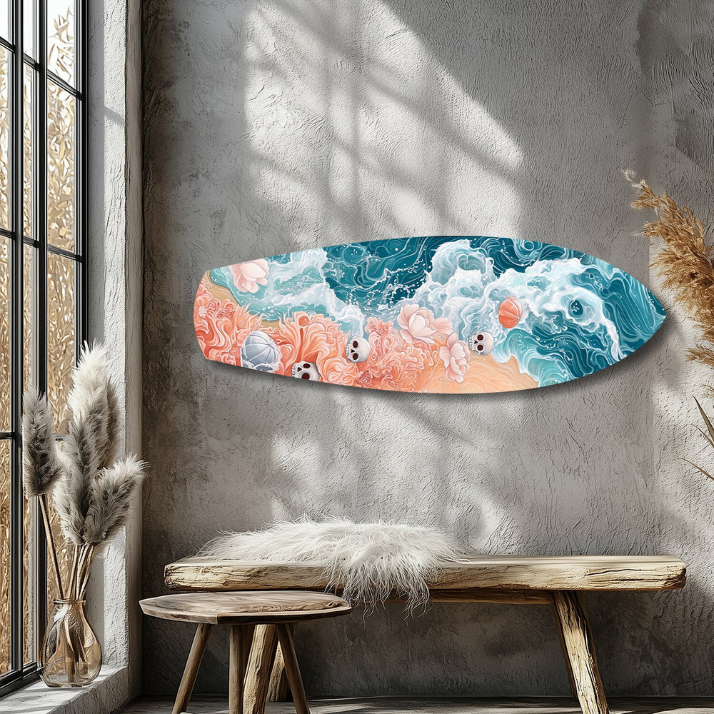 Skulls and Roses Ocean Waves Glass Wall Art.