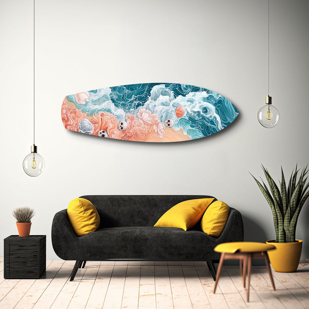 Skulls and Roses Ocean Waves Glass Wall Art.