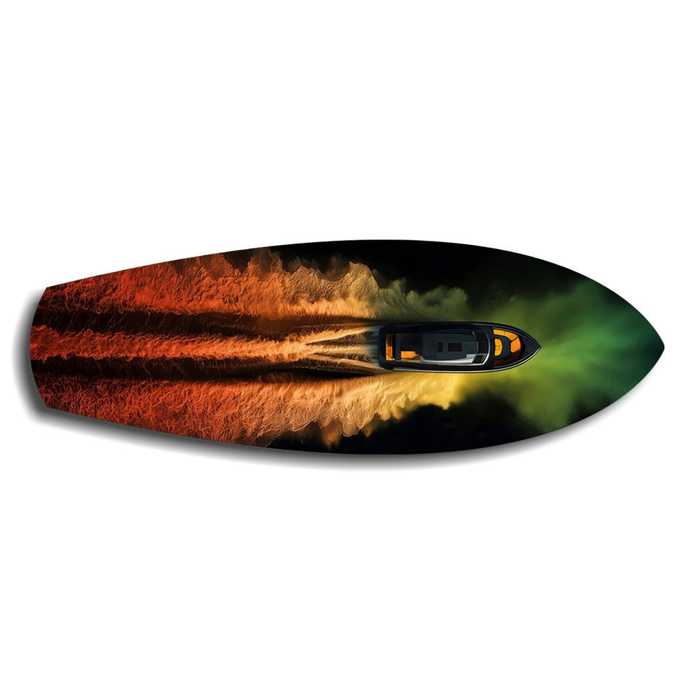 Speedboat Fire and Smoke Trails Glass Wall Art.