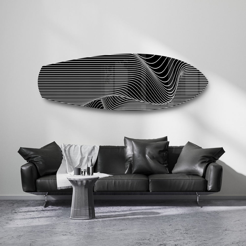 Black and White Op Art Stripes Glass Wall Art.