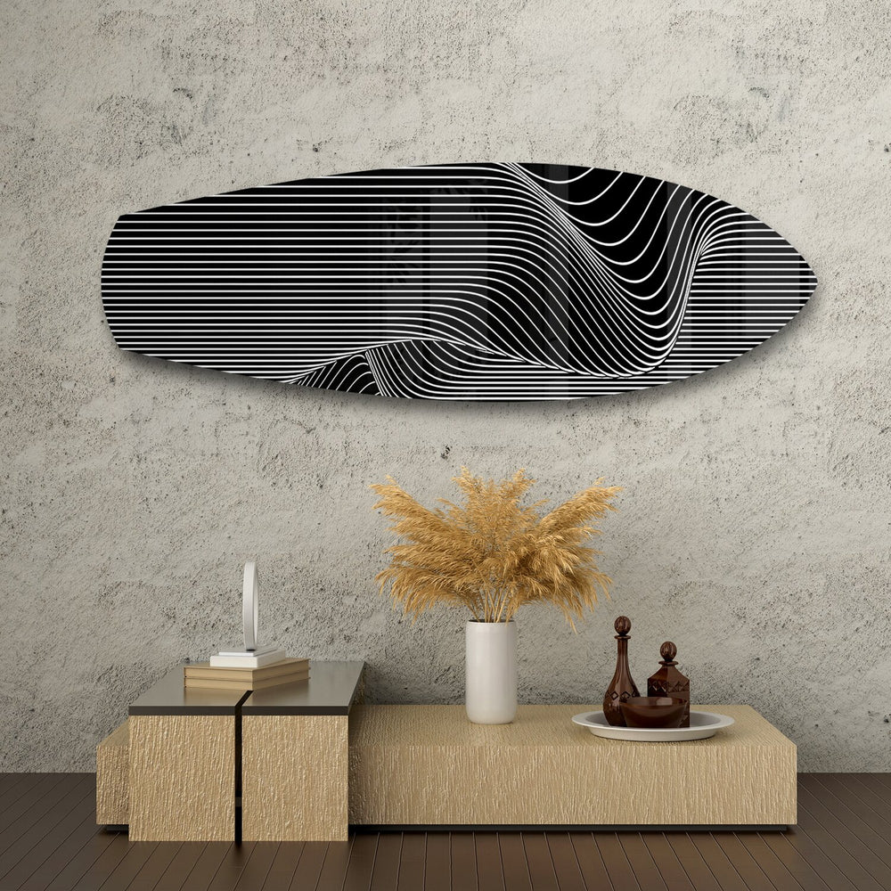 Black and White Op Art Stripes Glass Wall Art.