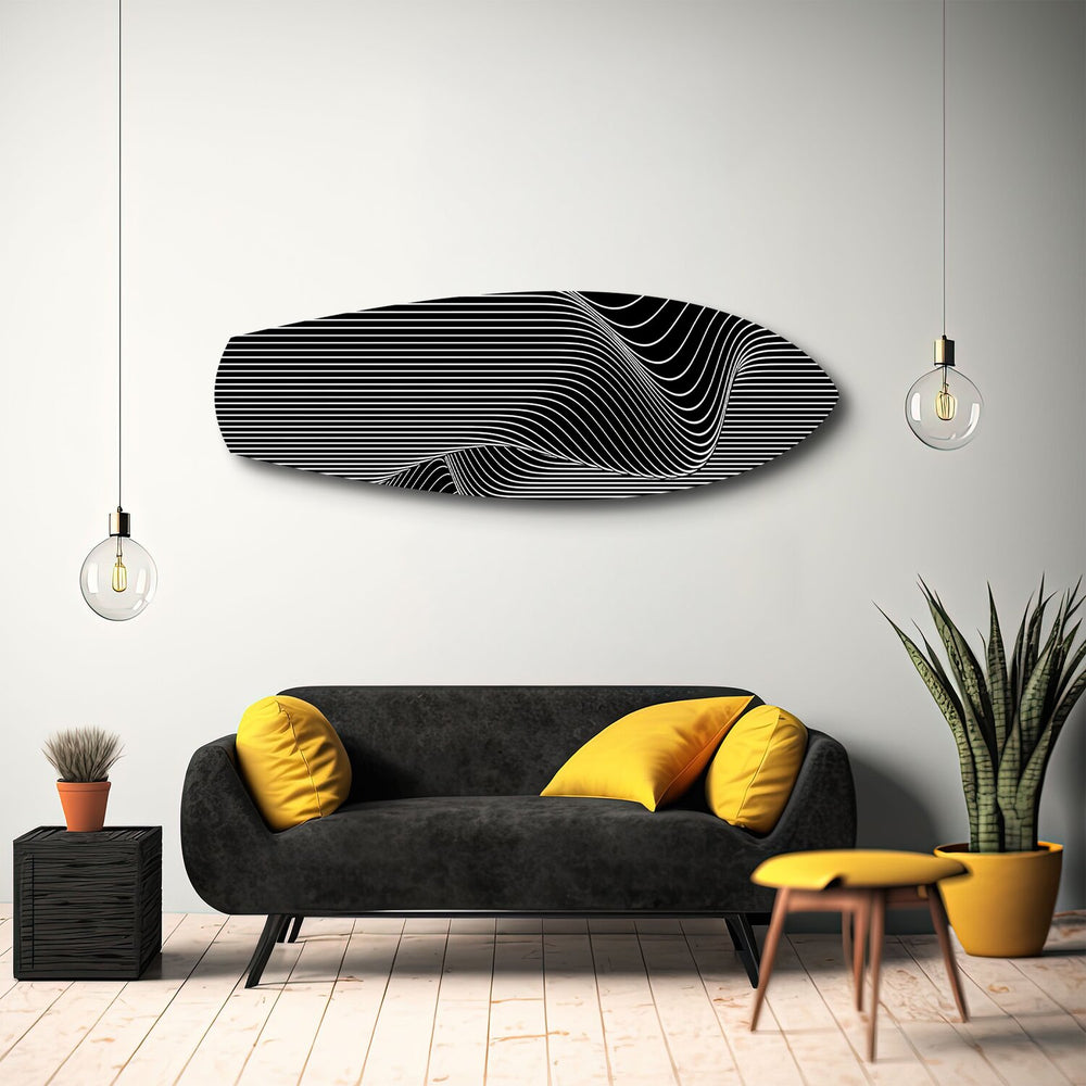 Black and White Op Art Stripes Glass Wall Art.