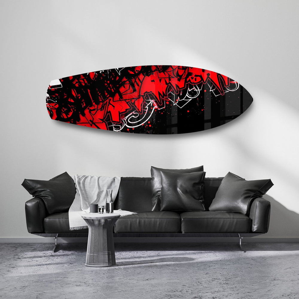 Red and Black Street Graffiti Glass Wall Art.
