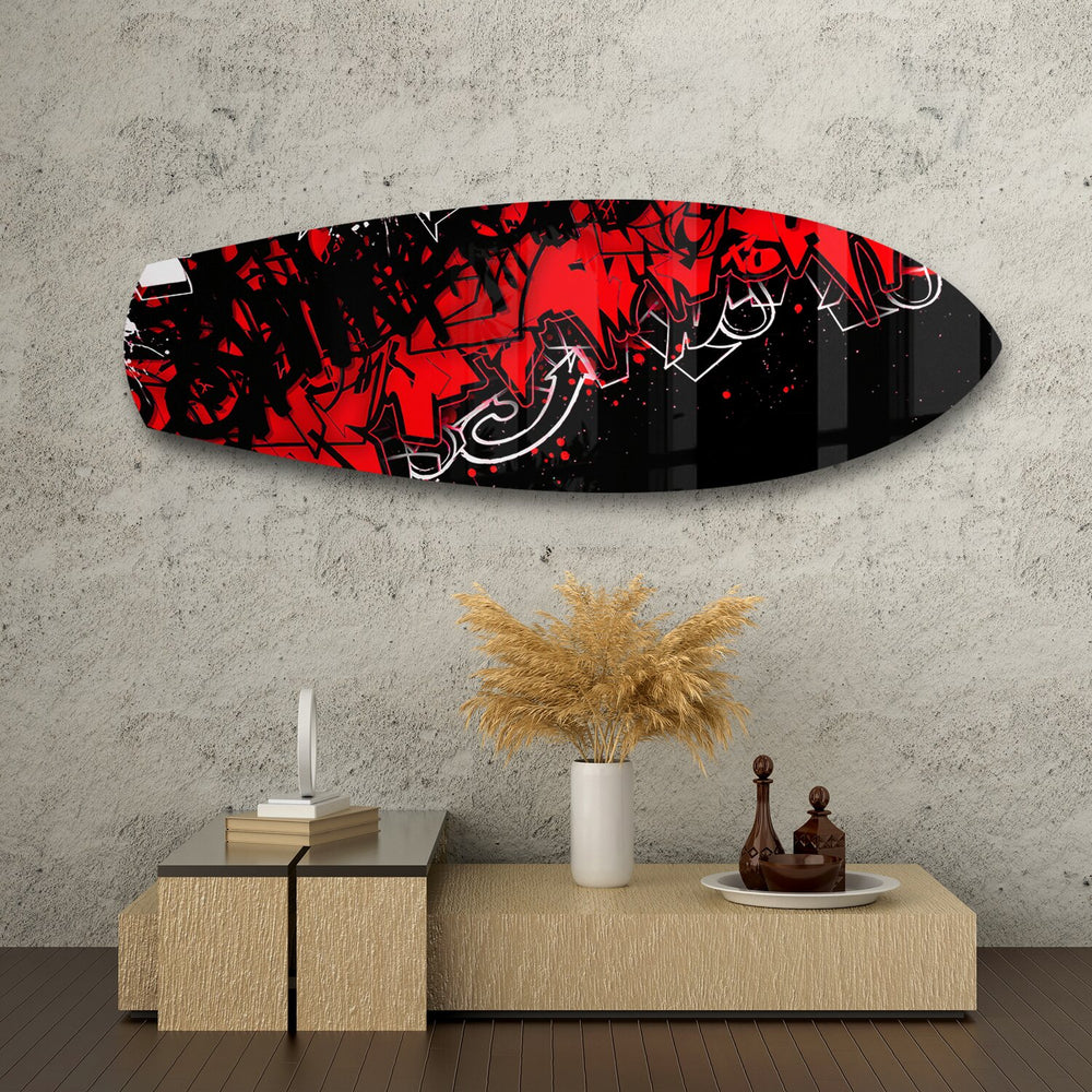 Red and Black Street Graffiti Glass Wall Art.