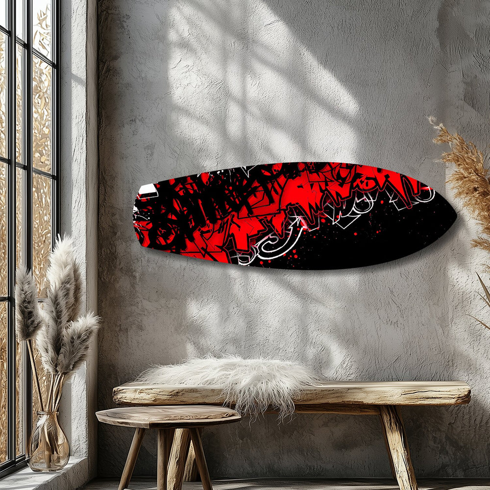 Red and Black Street Graffiti Glass Wall Art.