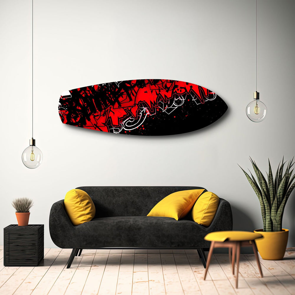 Red and Black Street Graffiti Glass Wall Art.