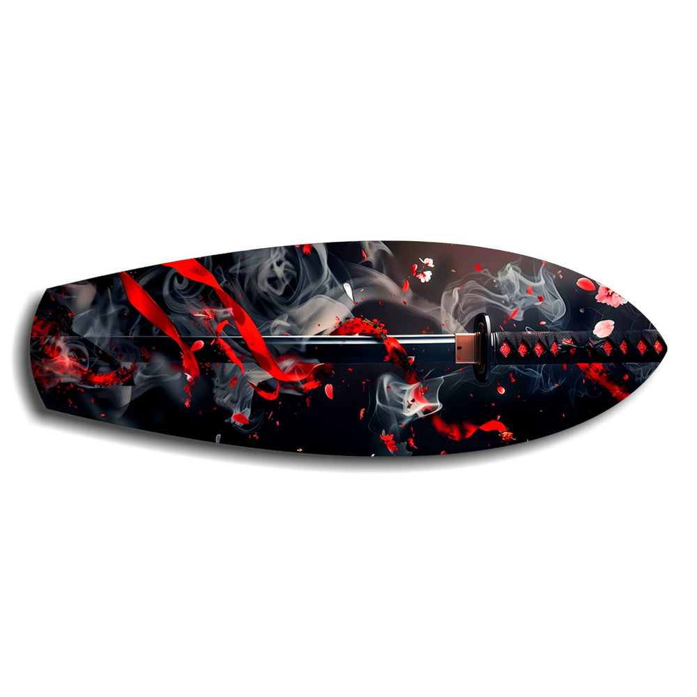 Samurai Katana with Cherry Blossoms Glass Wall Art.