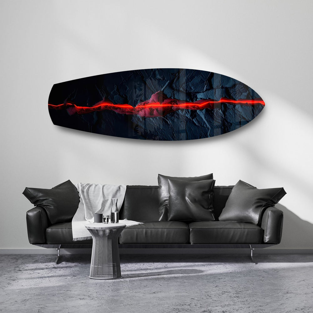 Glowing Lava Crack on Black Stone Glass Wall Art.