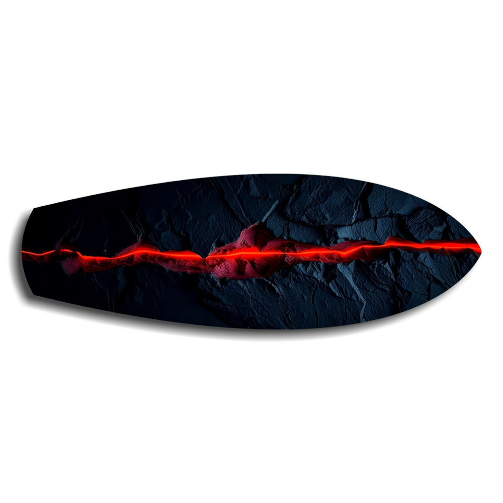 Glowing Lava Crack on Black Stone Glass Wall Art.