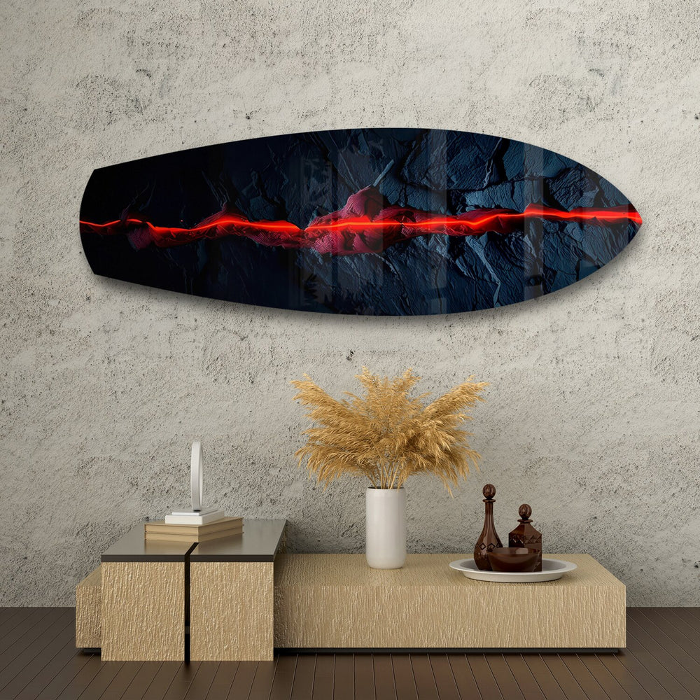 Glowing Lava Crack on Black Stone Glass Wall Art.