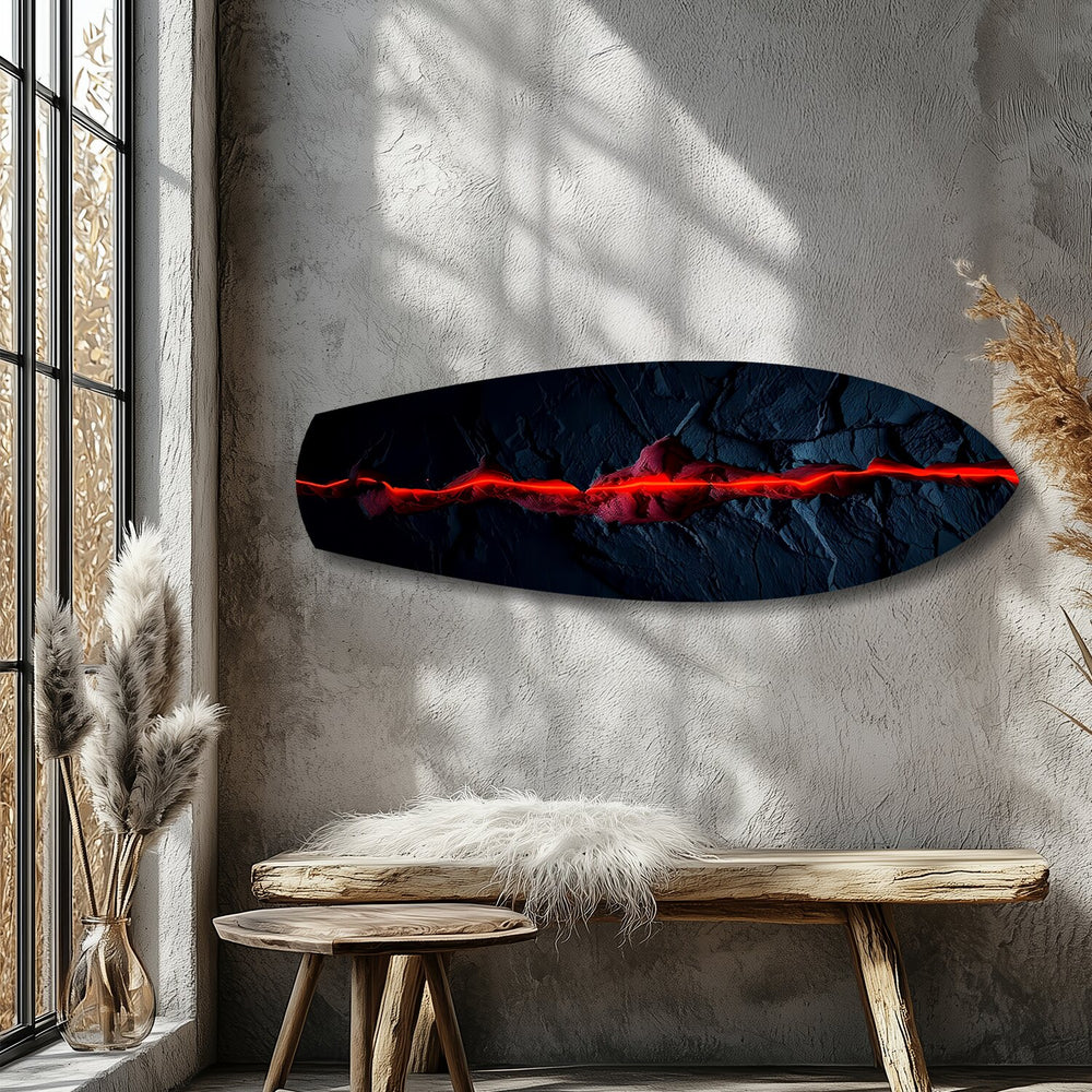 Glowing Lava Crack on Black Stone Glass Wall Art.