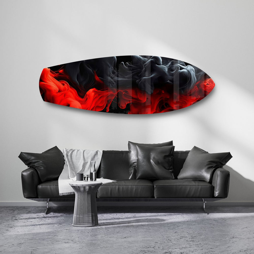 Red and Black Smoke Abstract Glass Wall Art.
