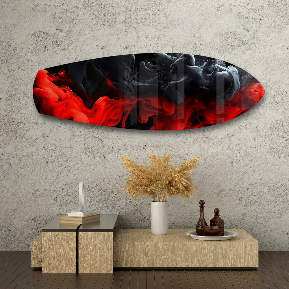 Red and Black Smoke Abstract Glass Wall Art.