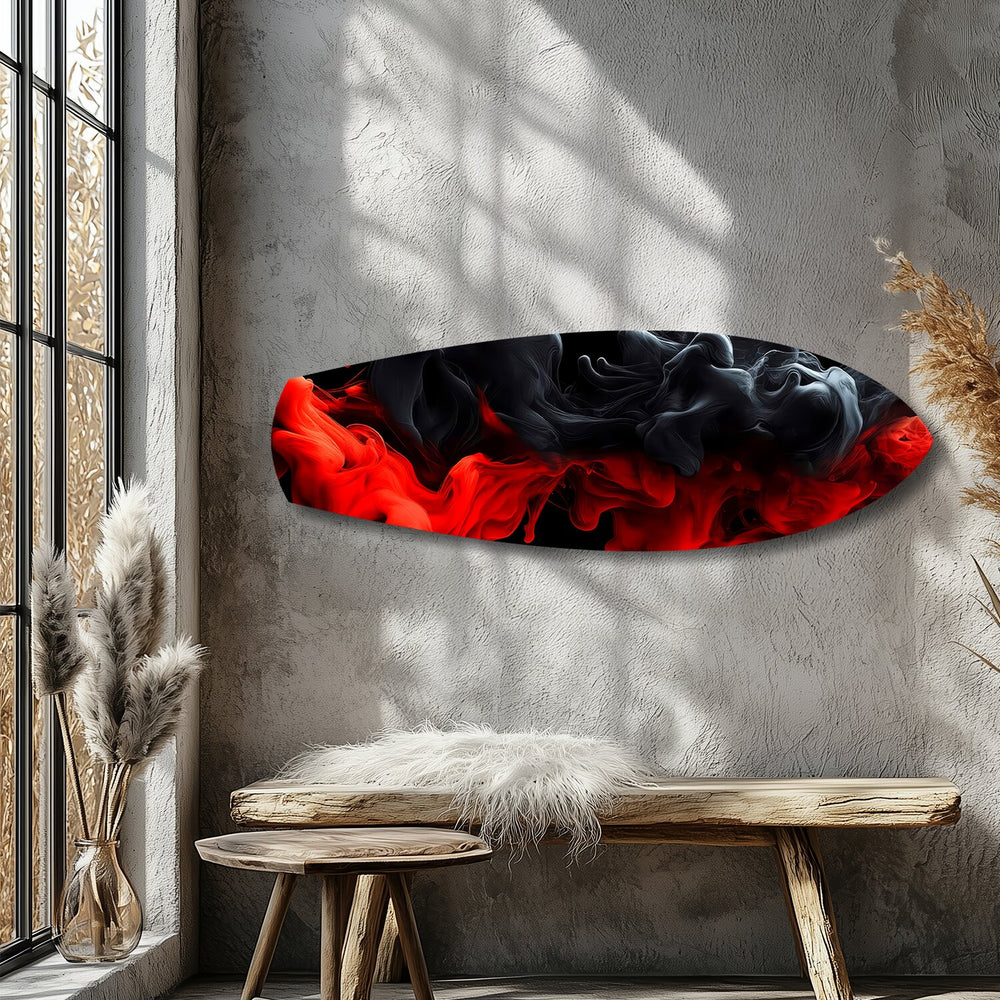Red and Black Smoke Abstract Glass Wall Art.