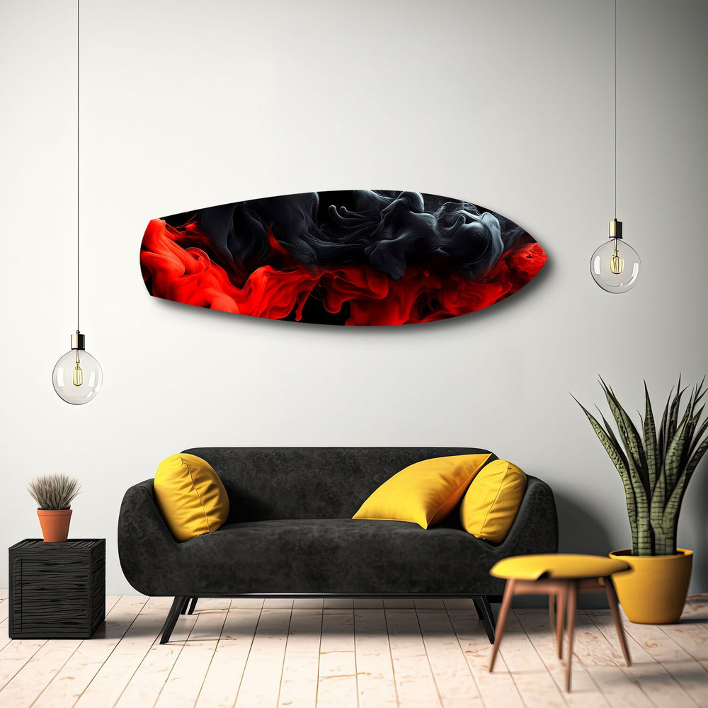 Red and Black Smoke Abstract Glass Wall Art.