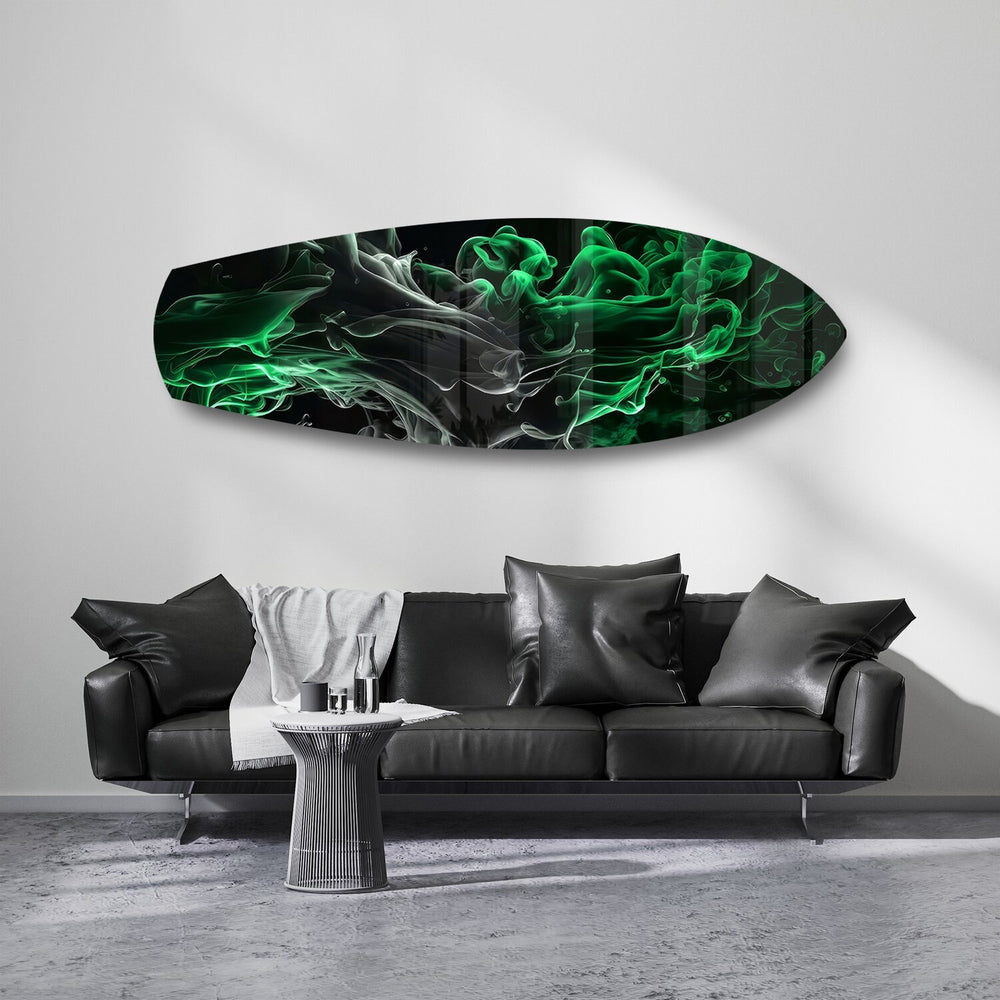 Green Smoke Abstract Glass Wall Art.