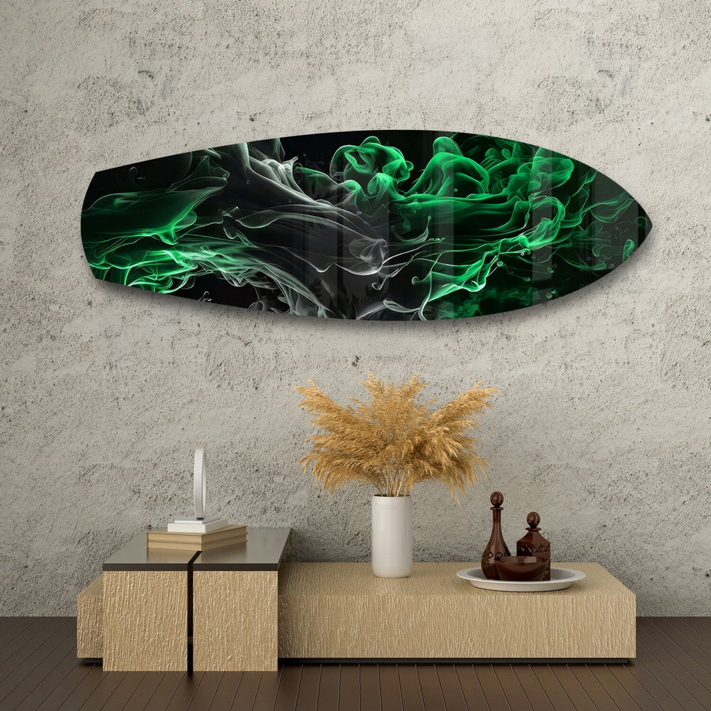 Green Smoke Abstract Glass Wall Art.