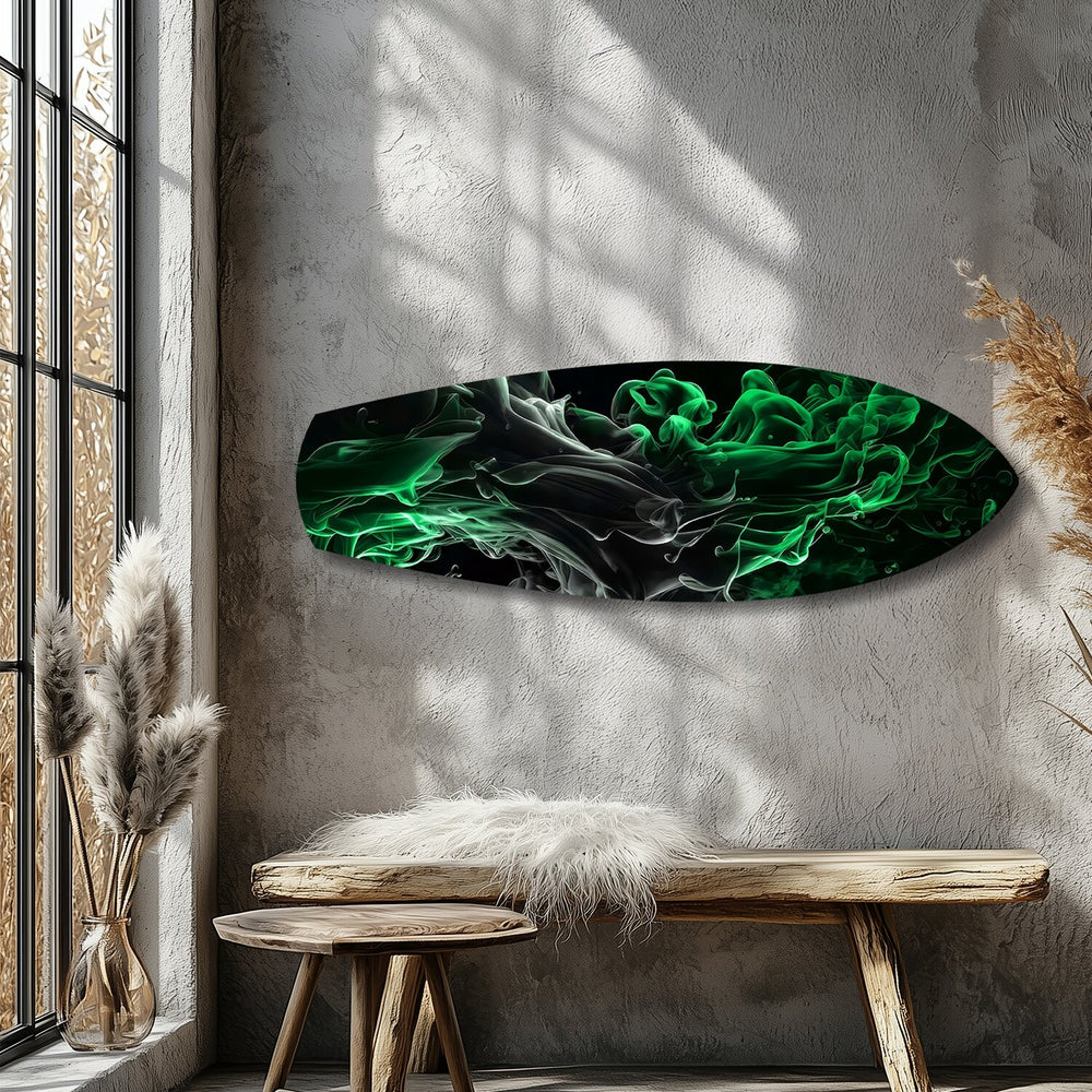 Green Smoke Abstract Glass Wall Art.