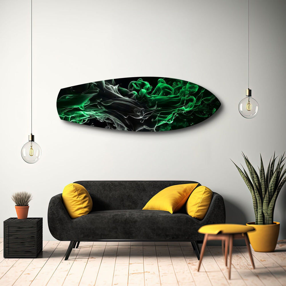 Green Smoke Abstract Glass Wall Art.