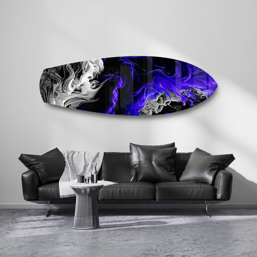 Purple Ink Flow Abstract Glass Wall Art.