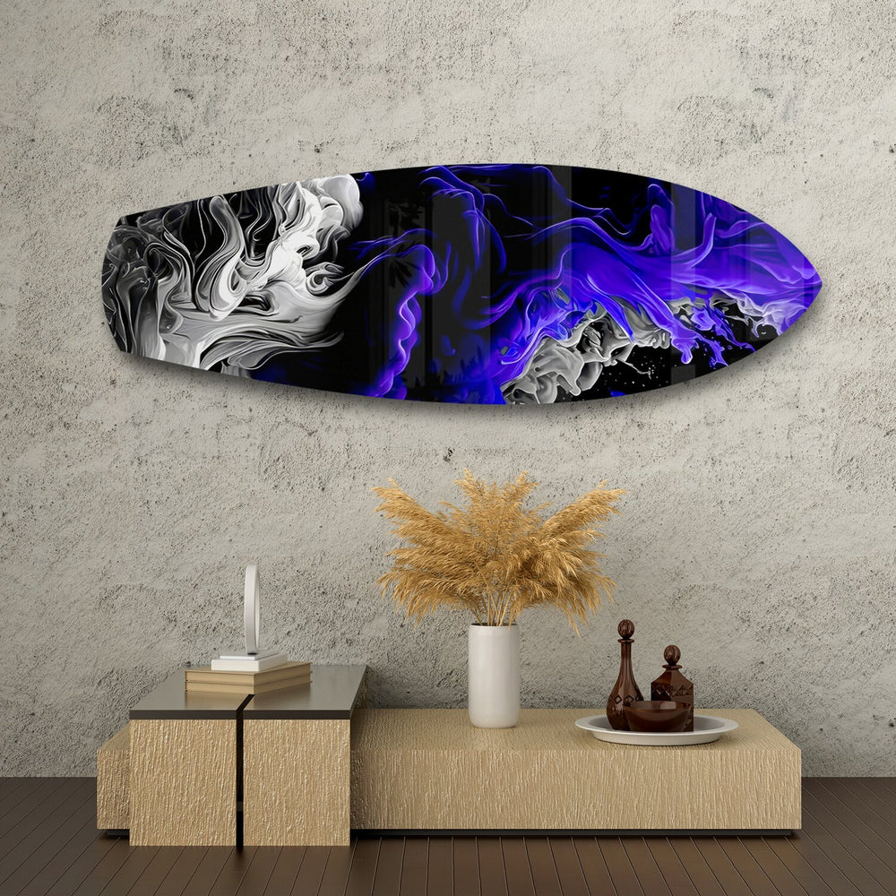 Purple Ink Flow Abstract Glass Wall Art.
