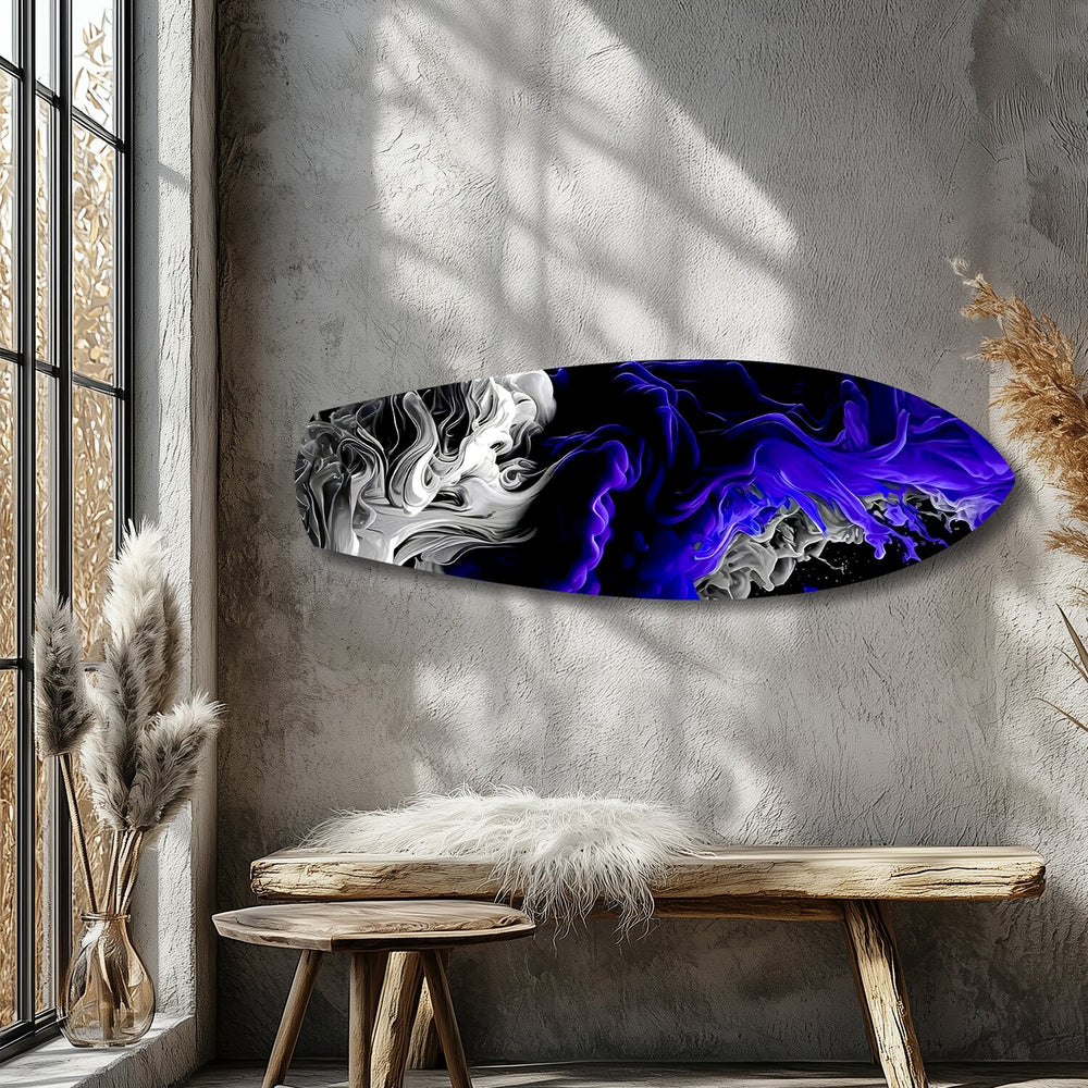 Purple Ink Flow Abstract Glass Wall Art.