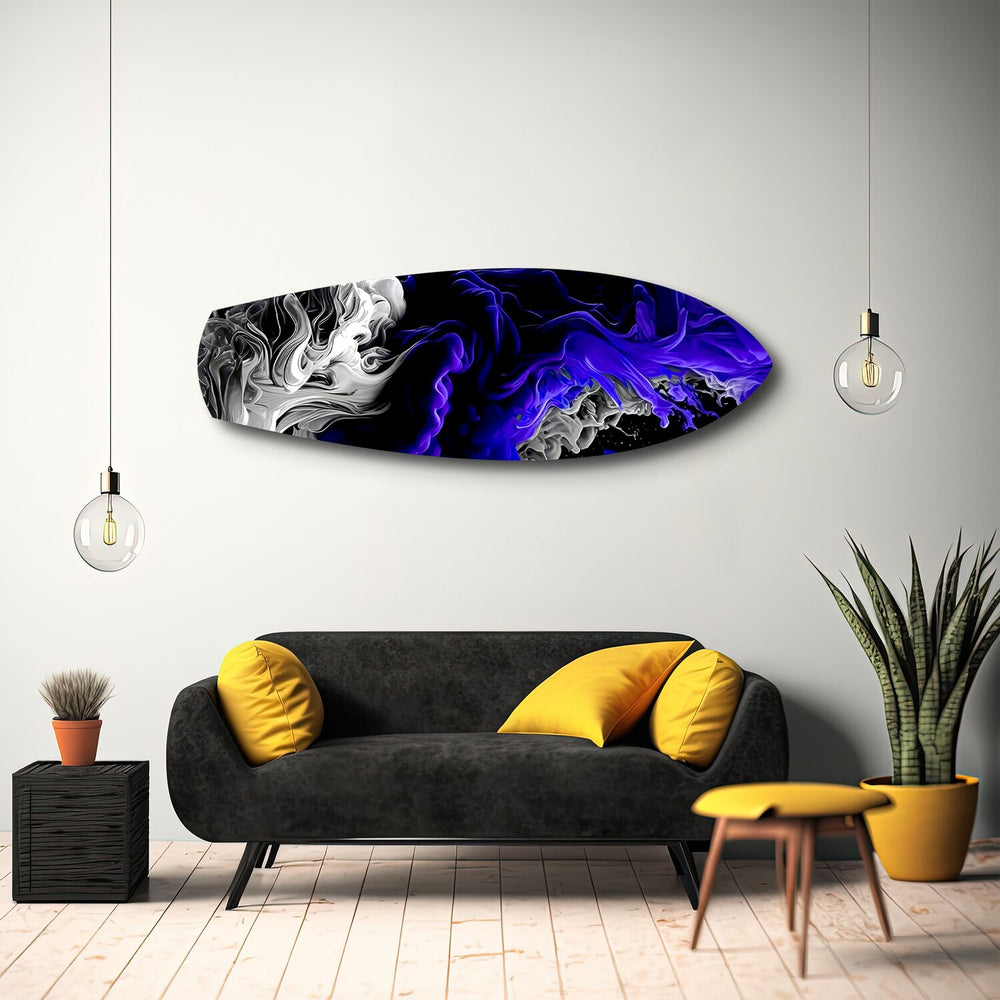 Purple Ink Flow Abstract Glass Wall Art.