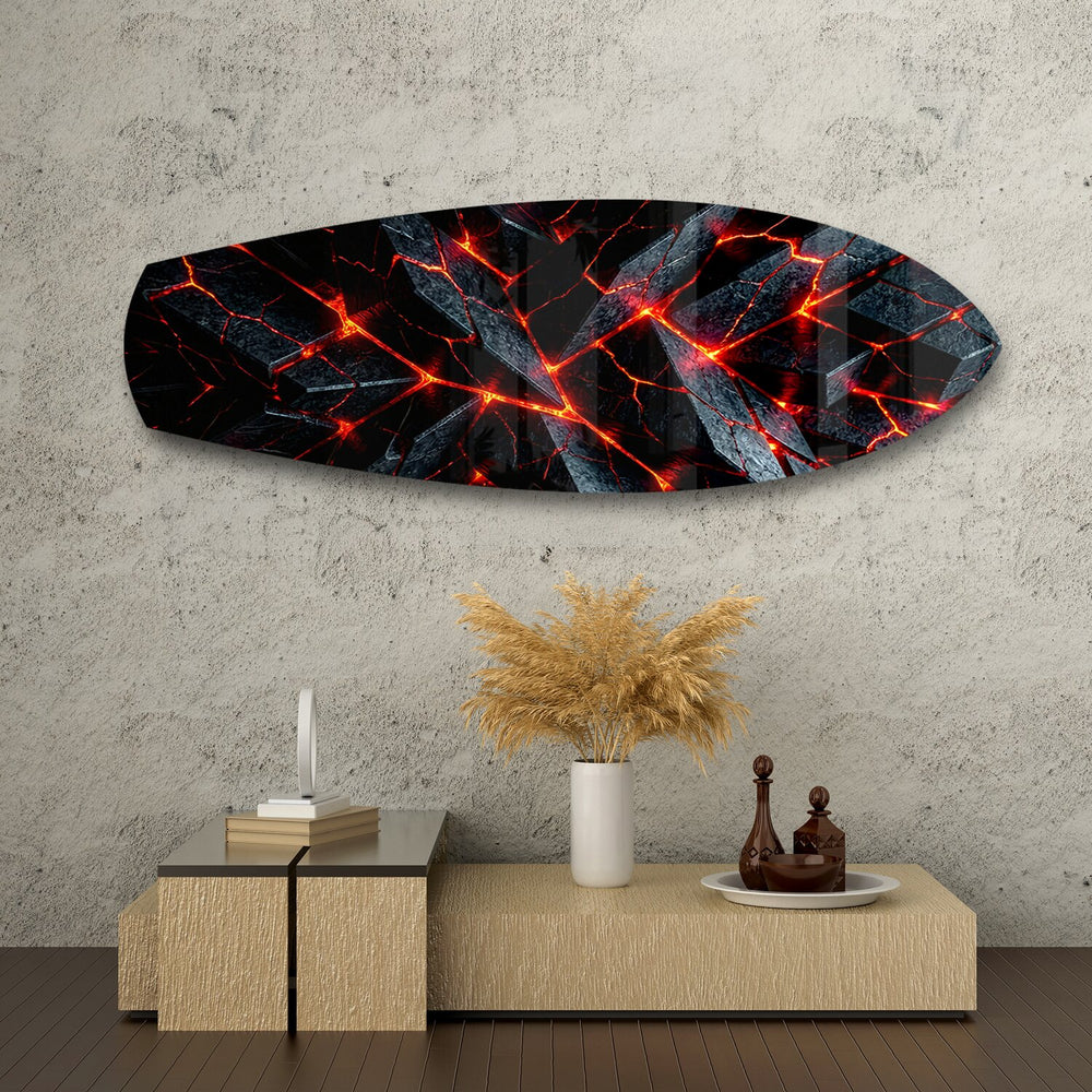 Molten Lava Cracked Stone Glass Wall Art.