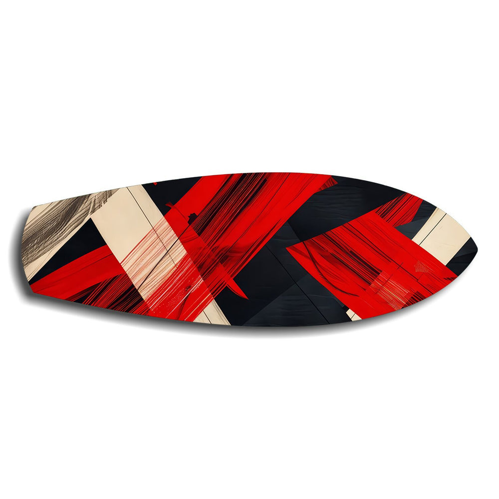 Red Black Geometric Brushstroke Glass Wall Art.
