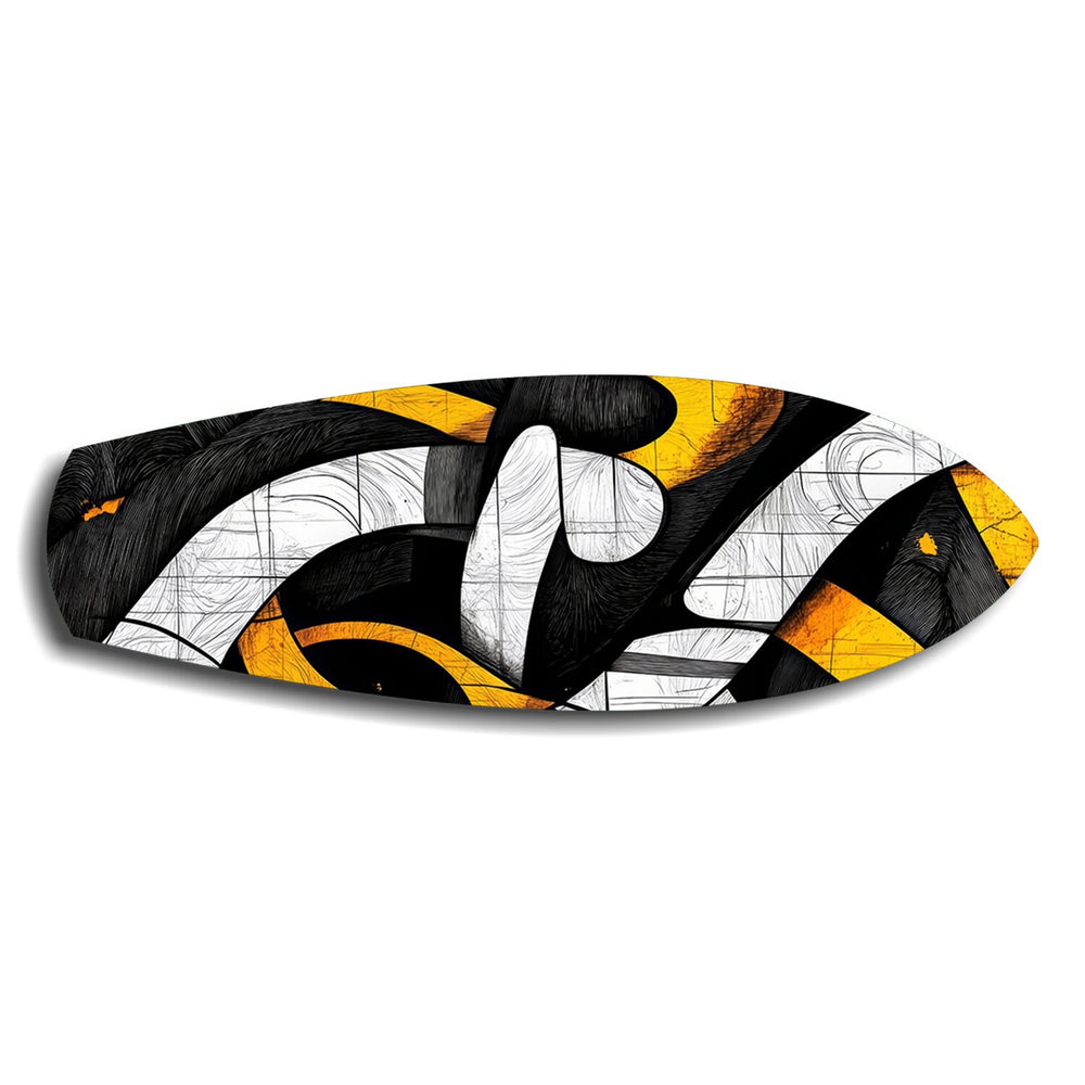 Yellow Black Abstract Graffiti Glass Wall Art.