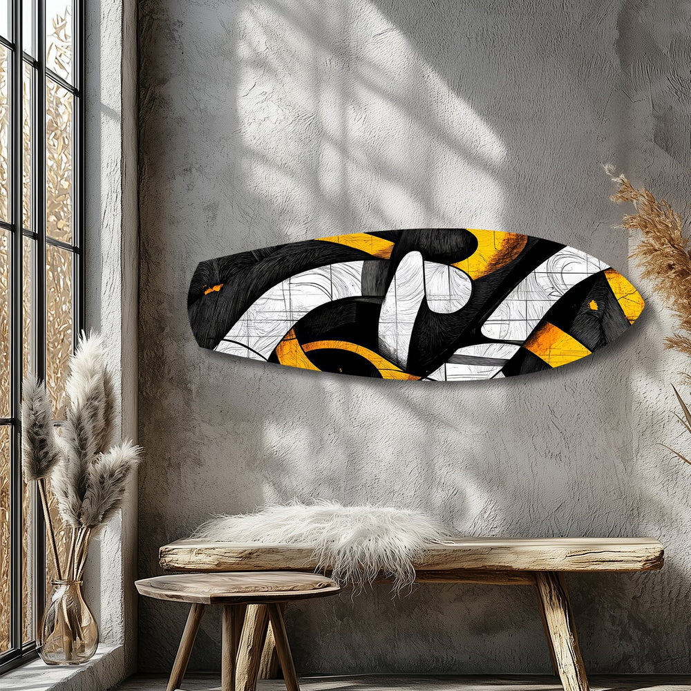 Yellow Black Abstract Graffiti Glass Wall Art.