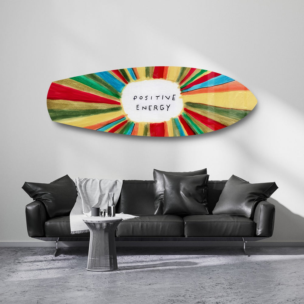 Positive Energy Colorful Sunburst Glass Wall Art.