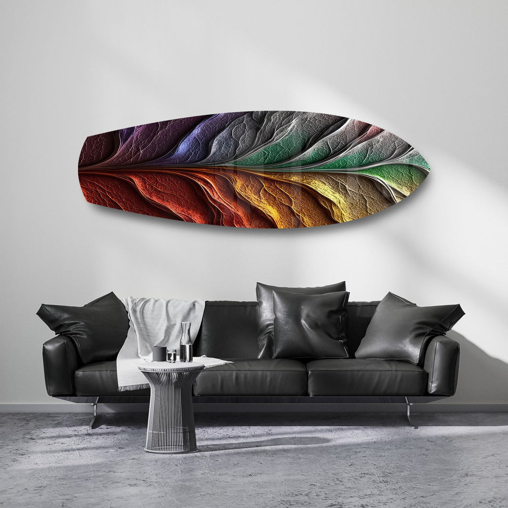 Rainbow Textured Leaf Abstract Glass Wall Art.