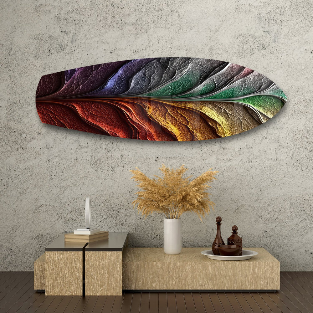 Rainbow Textured Leaf Abstract Glass Wall Art.