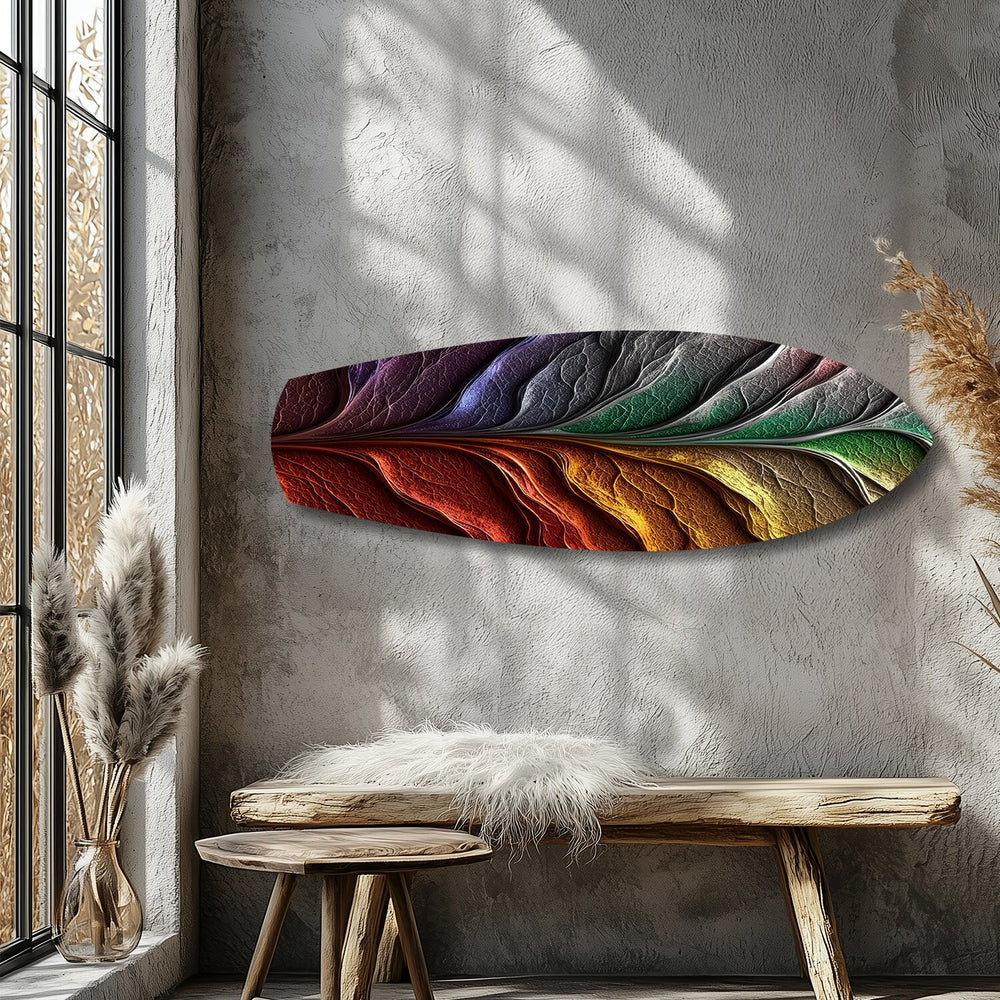 Rainbow Textured Leaf Abstract Glass Wall Art.