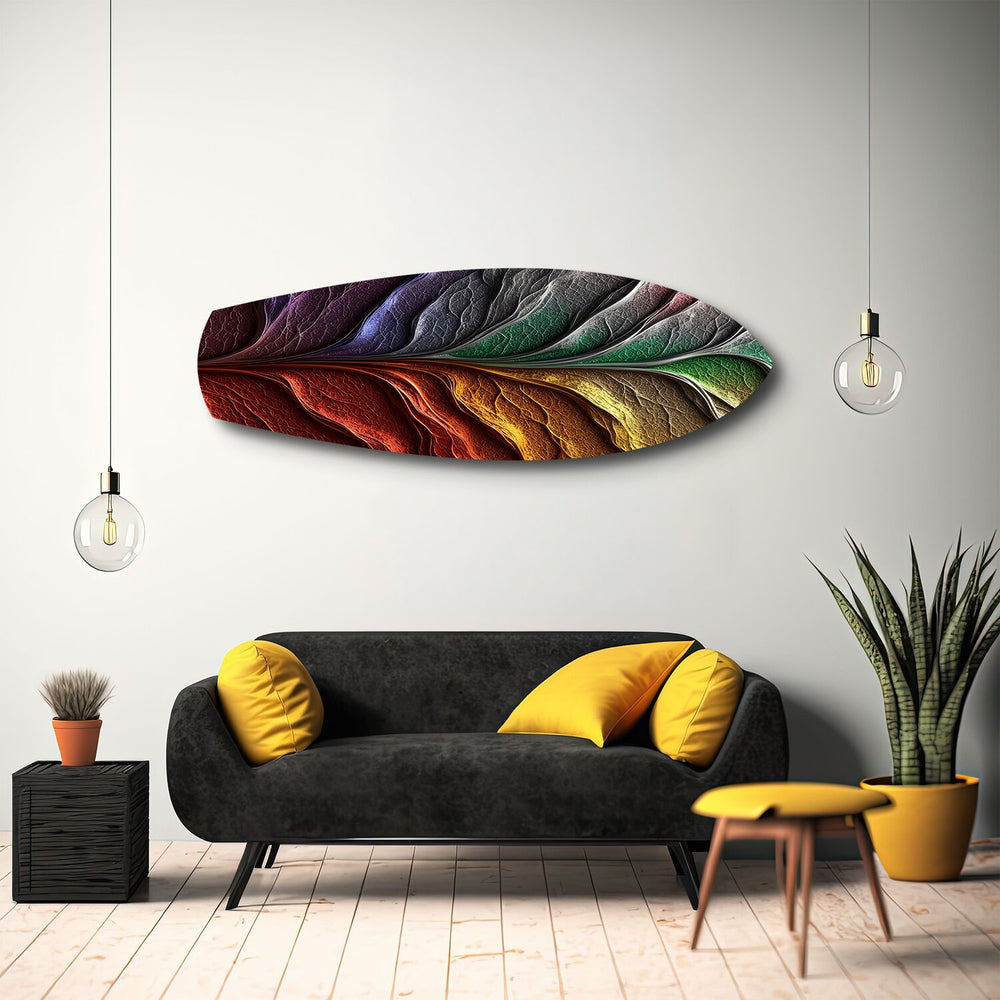 Rainbow Textured Leaf Abstract Glass Wall Art.
