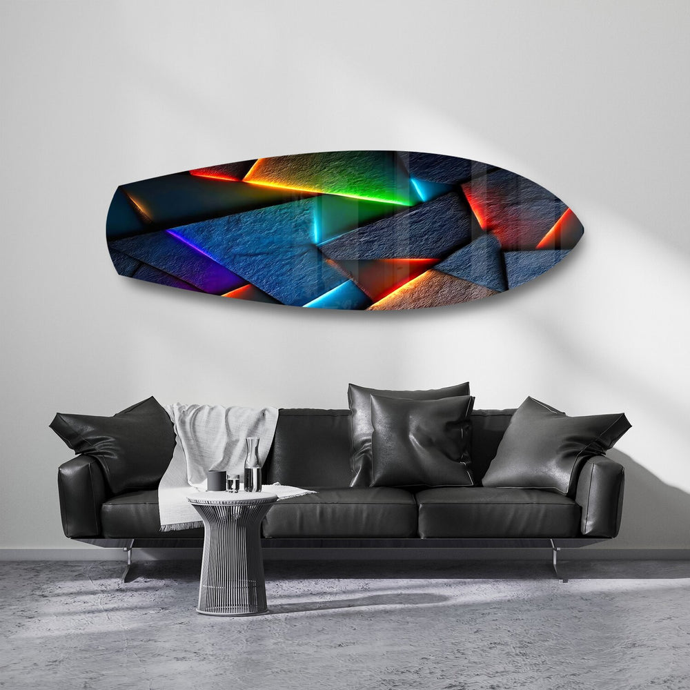 Neon Geometric Stone Abstract Glass Wall Art.