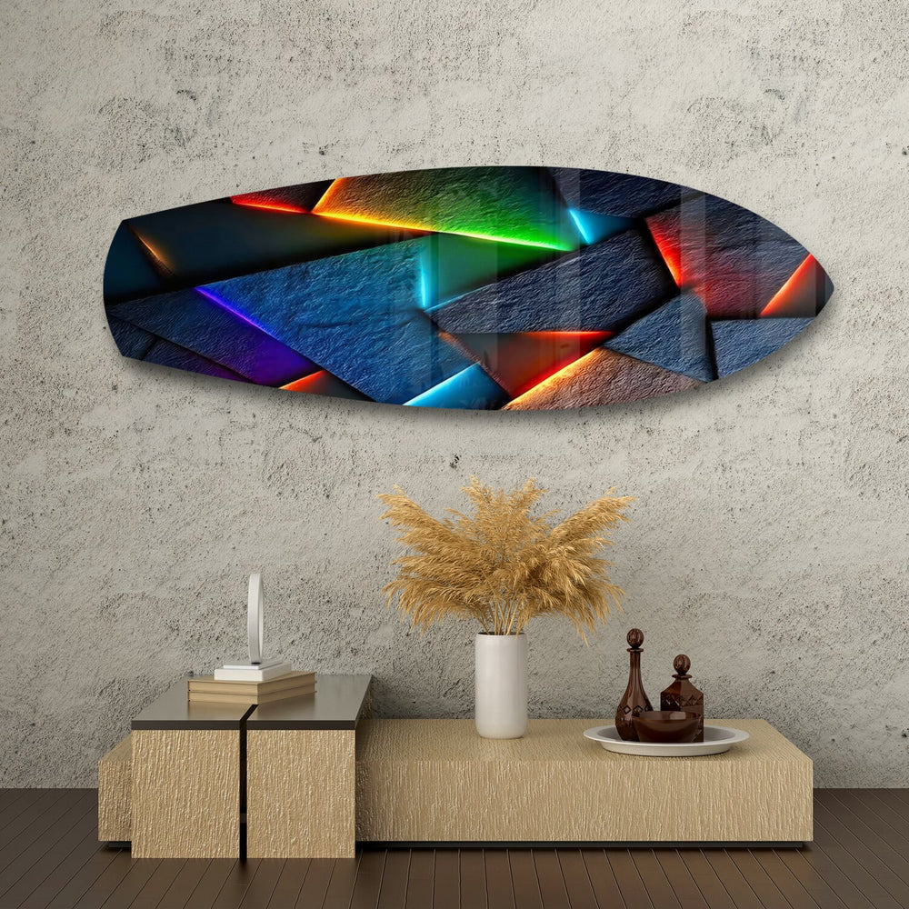 Neon Geometric Stone Abstract Glass Wall Art.