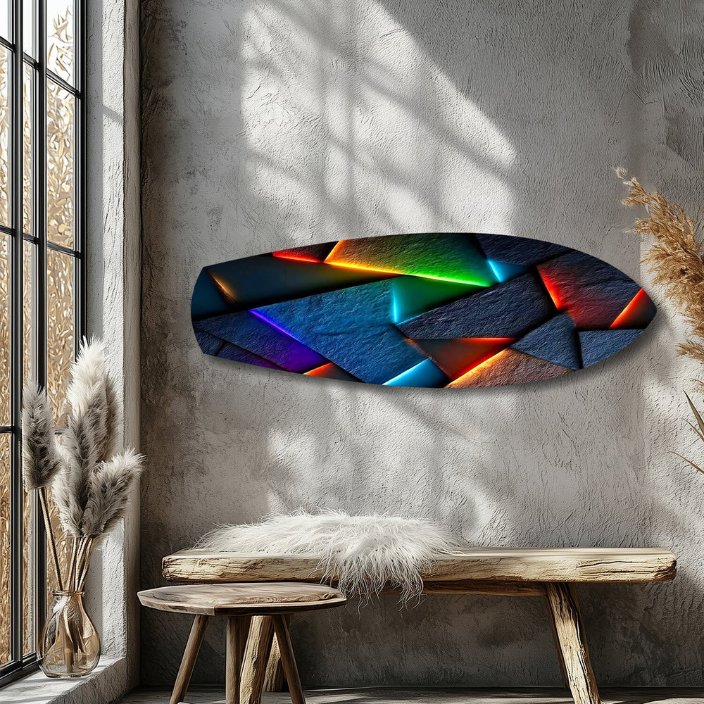 Neon Geometric Stone Abstract Glass Wall Art.