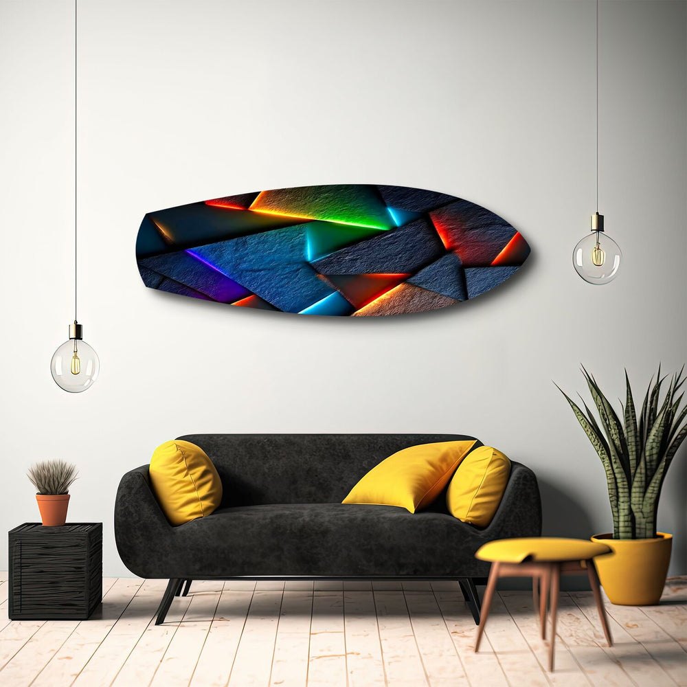Neon Geometric Stone Abstract Glass Wall Art.