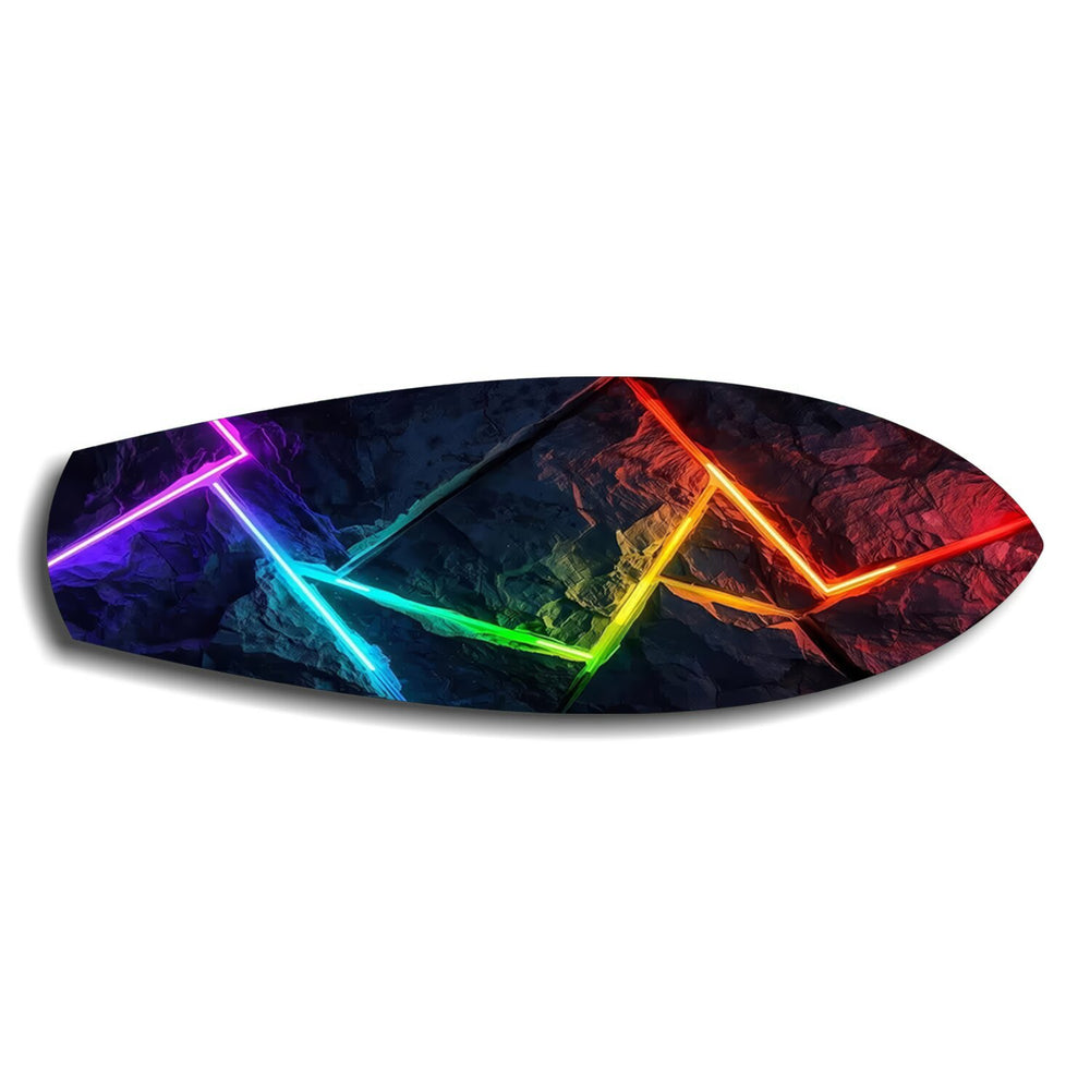 Neon Rainbow Lines Stone Abstract Glass Wall Art.