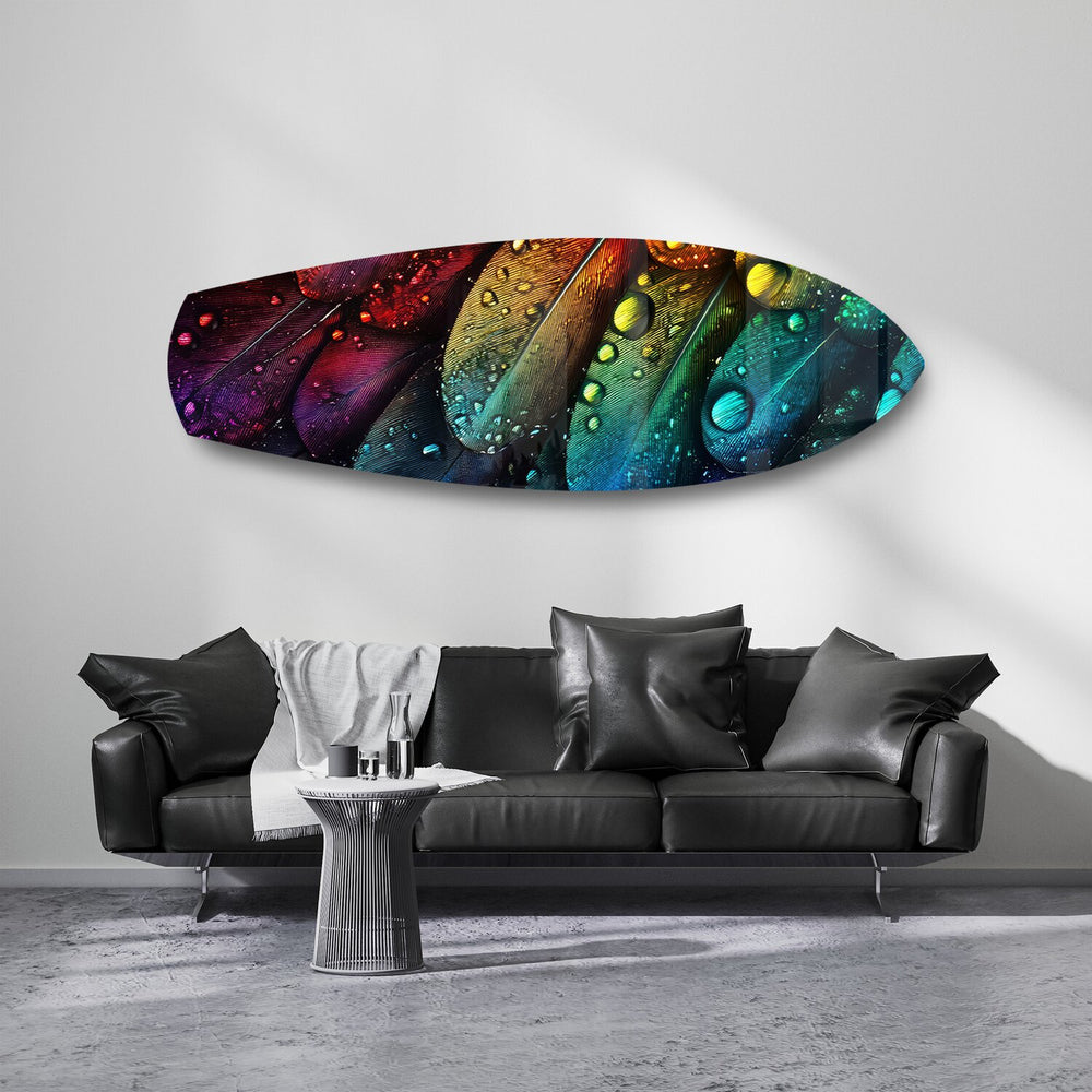 Rainbow Feather Macro Glass Wall Art.