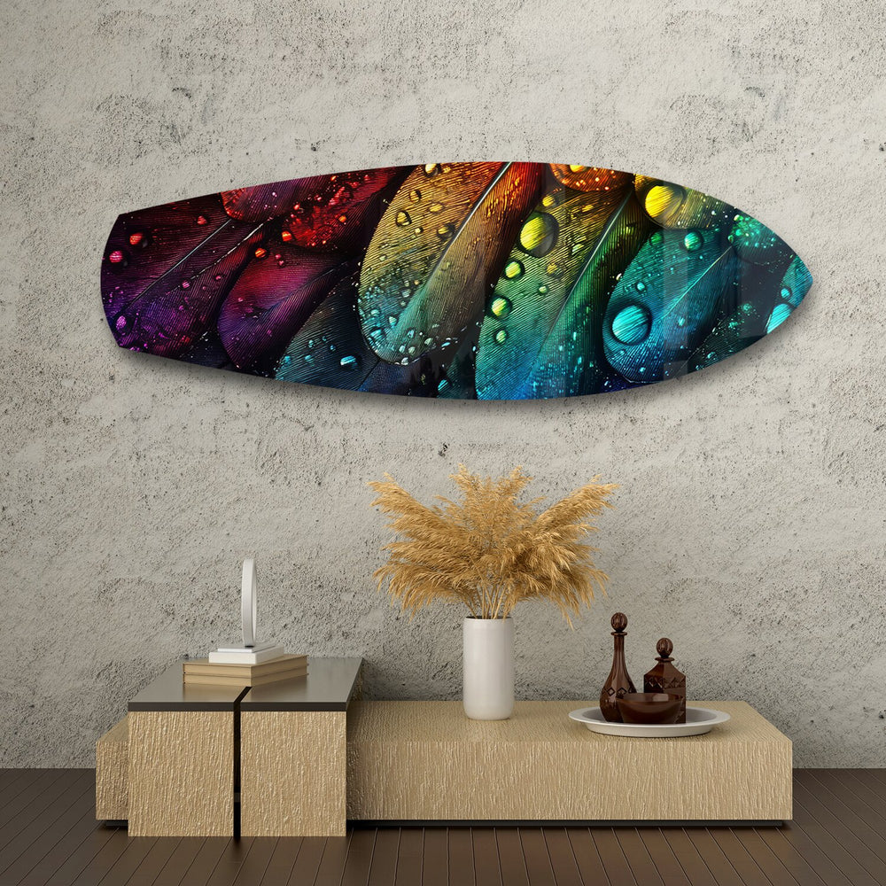 Rainbow Feather Macro Glass Wall Art.