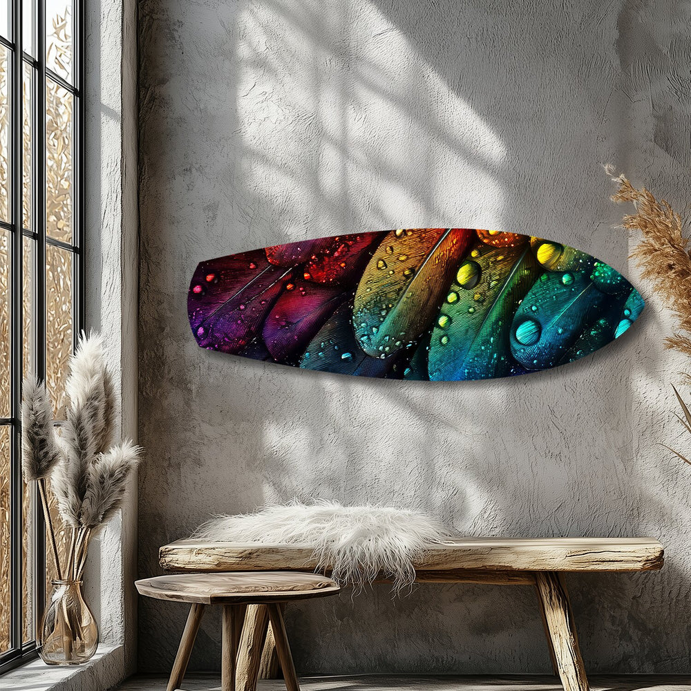Rainbow Feather Macro Glass Wall Art.