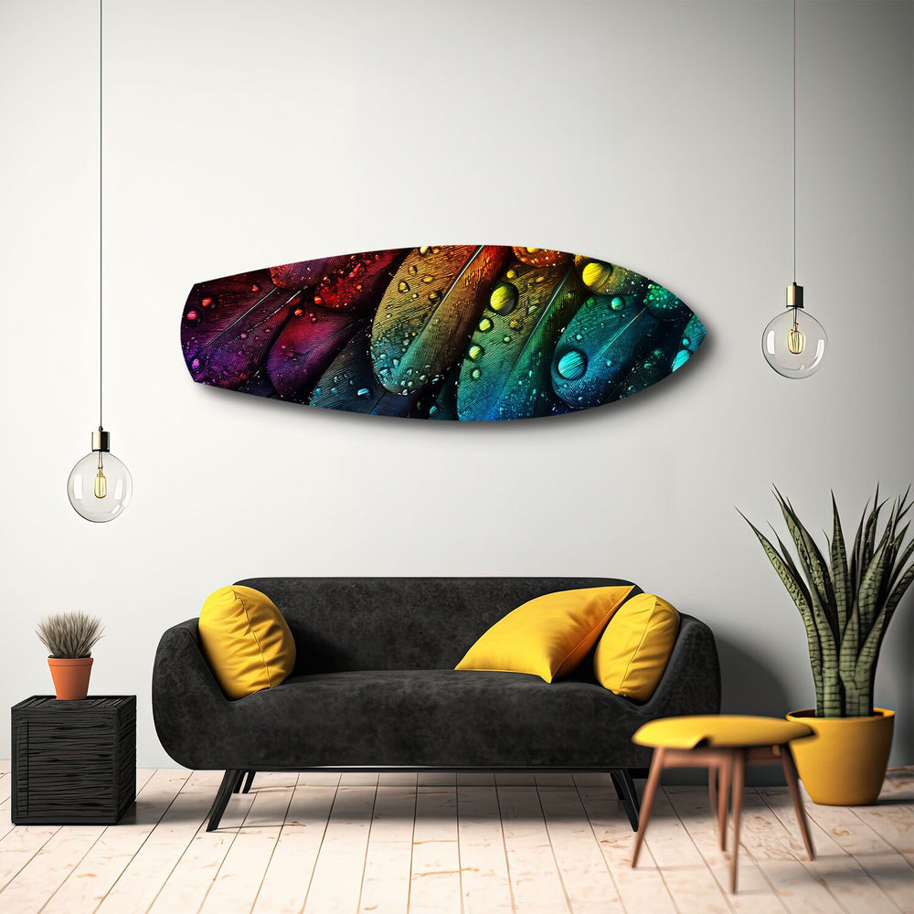 Rainbow Feather Macro Glass Wall Art.