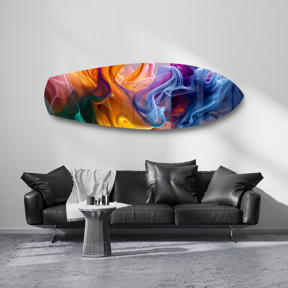 Multicolor Smoke Swirl Abstract Glass Wall Art.
